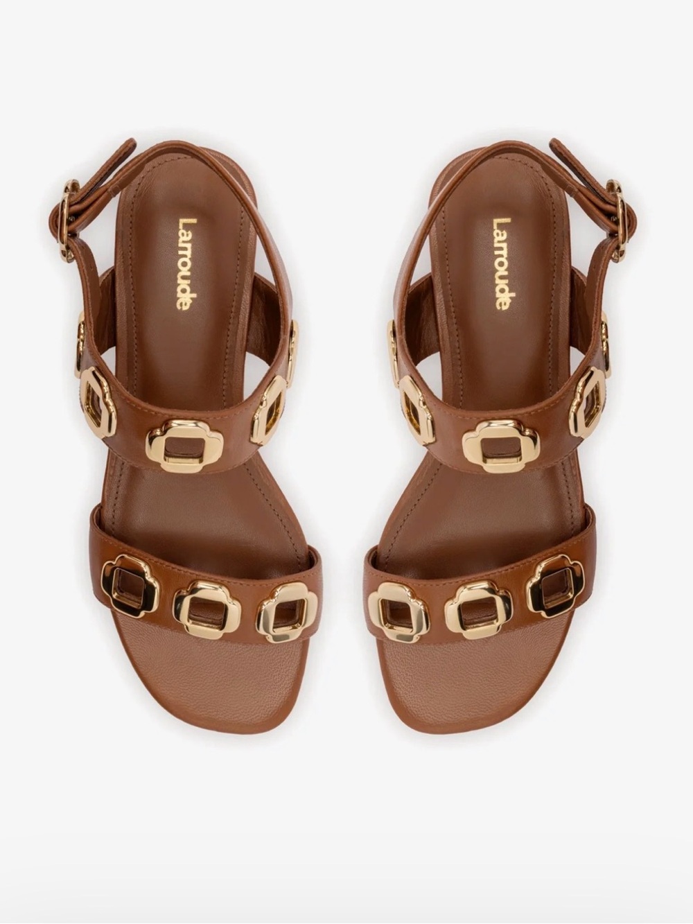 NIB and Box Larroude Milan Caramel Sandal with Gold Accents - Picture 6 of 8